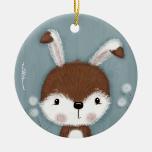 Woodland Bunny Portrait Ceramic Ornament