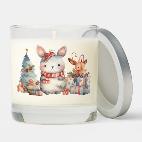 Woodland Bunny Rabbit Christmas Watercolor Art Scented Candle
