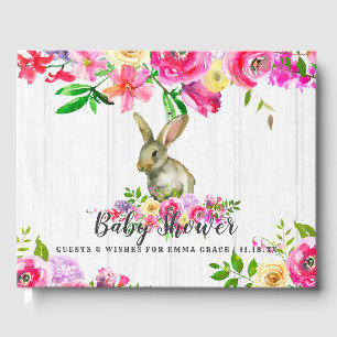 Woodland Bunny Rabbit Floral Baby Girl Shower Guest Book