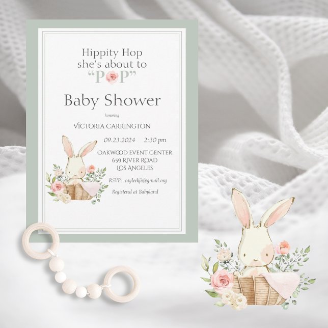 Woodland Bunny Rabbit Gender Neutral Modern Baby  Invitation (Creator Uploaded)