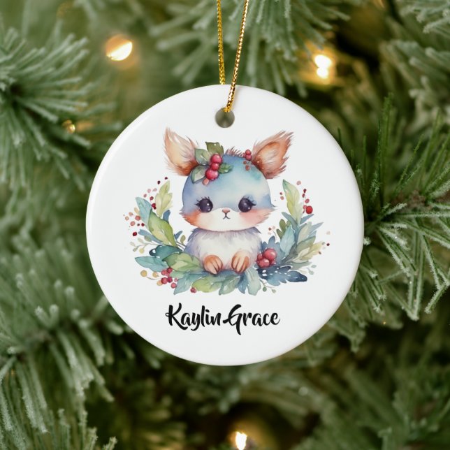 Woodland Bunny Rabbit Personalized  Ceramic Ornament (Tree)