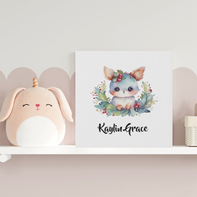 Woodland Bunny Rabbit Personalized Nursery  Faux Canvas Print (Creator Uploaded)