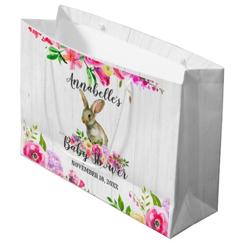 Woodland Bunny Rabbit Pretty Floral Baby Shower Large Gift Bag