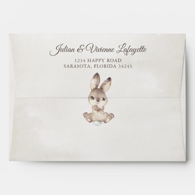 Woodland Bunny Rabbit Print Baby Shower Birthday Envelope (Back (Top Flap))