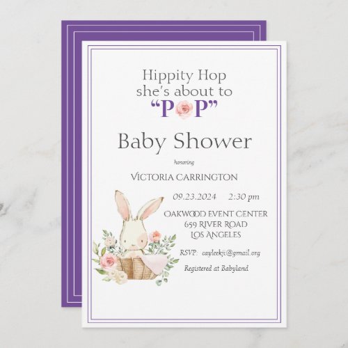 Woodland Bunny Rabbit Purple Modern Invitation