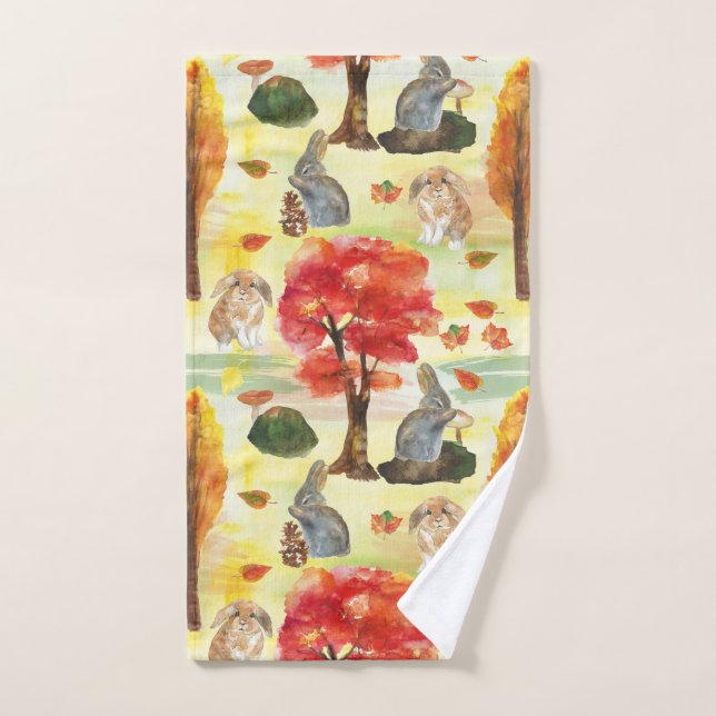 Woodland Bunny Rabbit Watercolor Bath Towel Set (Hand Towel)