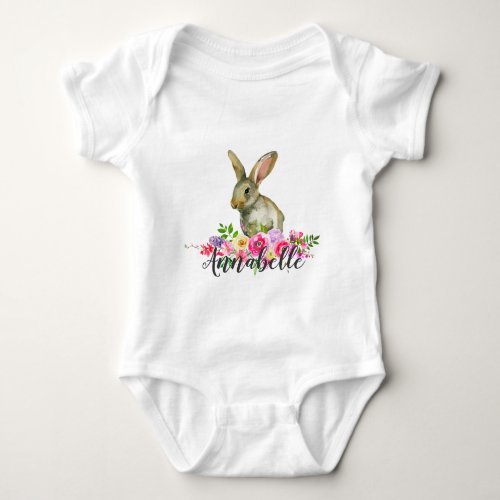 Woodland Bunny Rabbit Watercolor Floral Baby Monog Baby Bodysuit