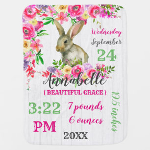 Woodland Bunny Rabbit Watercolor Floral Baby Monog Blanket