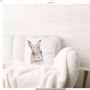 Woodland Bunny Rabbit Watercolor Personalized Name Throw Pillow