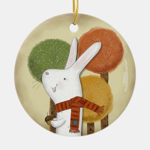 Woodland Bunny with Acorn Ceramic Ornament