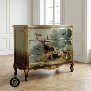 Woodland Cabin Cabinet Deer Decoupage Tissue Paper