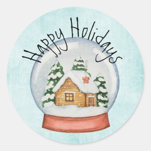 Woodland Cabin Holiday Snow Globe Classic Round Sticker