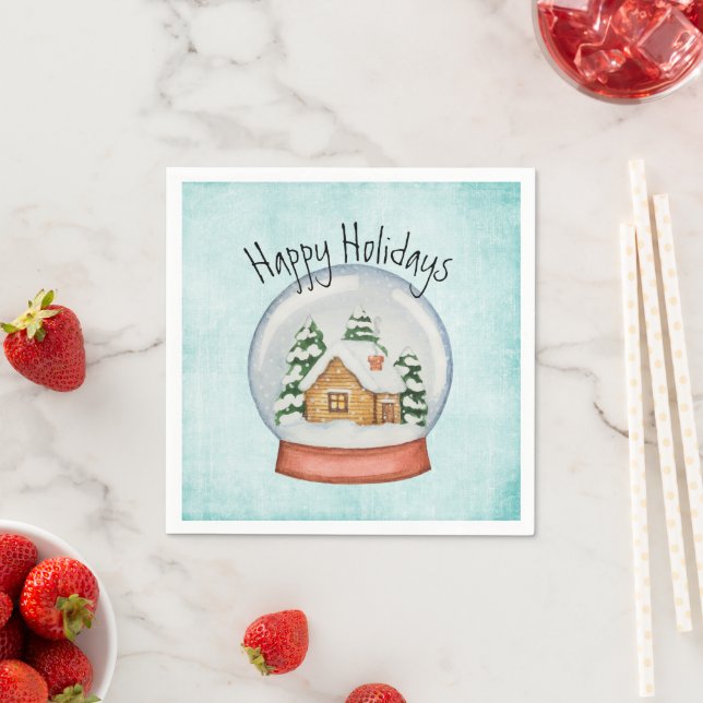Woodland Cabin Holiday Snow Globe Napkins (Insitu)