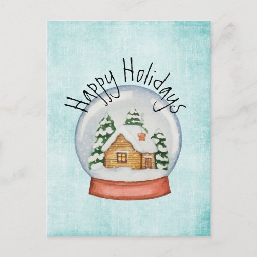Woodland Cabin Holiday Snow Globe Postcard