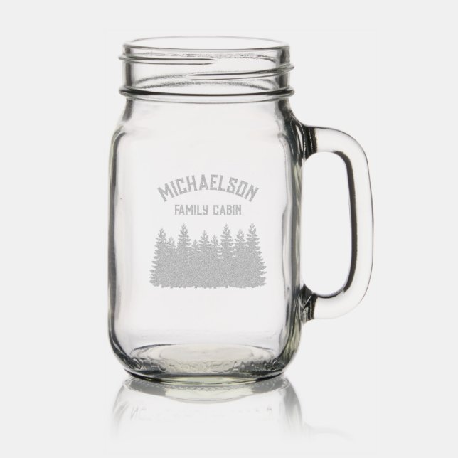 Woodland Cabin Mason Jar W/ Handle (Glassware)