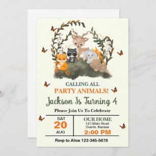 Woodland Calling All Party Animals Birthday Party Invitation