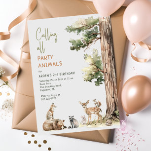 Woodland "Calling all Party Animals" Kids Birthday Invitation