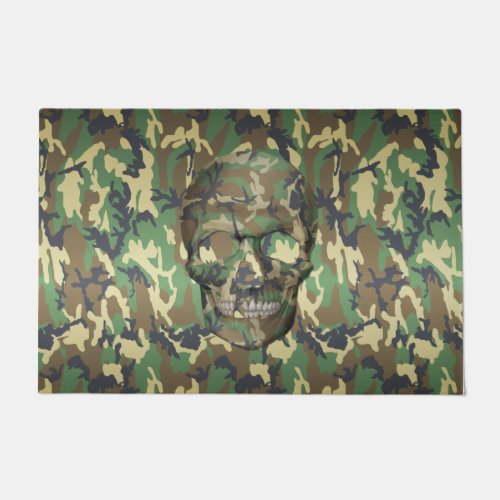 Woodland Camo 3D Skull Camouflage Pattern Doormat