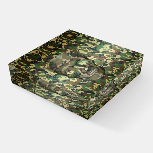 Woodland Camo 3D Skull Camouflage Pattern Paperweight