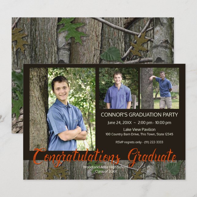 Woodland Camo Graduation Photo Invitation (Front/Back)