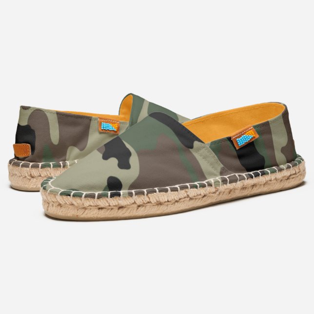 Woodland Camo - Green Brown Black Camouflage Espadrilles (Angled)