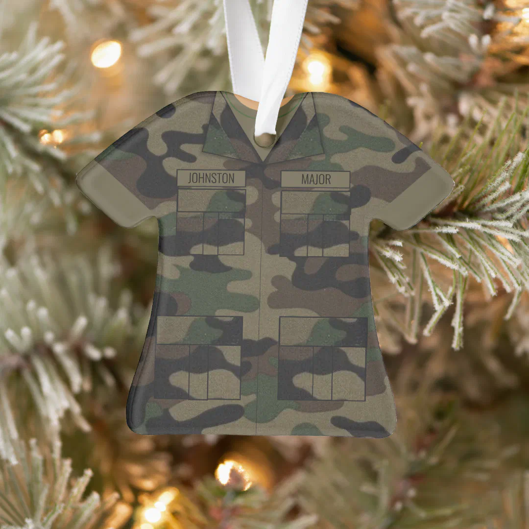 Woodland Camo Military Personalized Occupation Ornament (Tree)