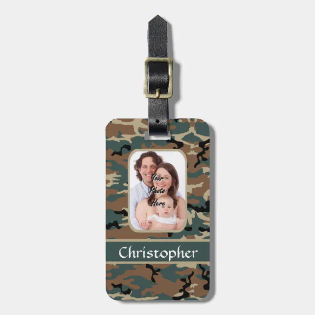 Woodland camo pattern luggage tag (Front Vertical)