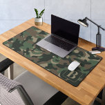 Woodland Camo Personalized Monogram Camouflage Desk Mat<br><div class="desc">Introducing our camo desk mat, perfect for adding a touch of military-inspired style to your home office or gaming setup. The woodland green, tan, and brown camouflage design brings a rugged yet sophisticated look to your workspace. This extra large mouse pad is the perfect office accessory, providing a smooth surface...</div>