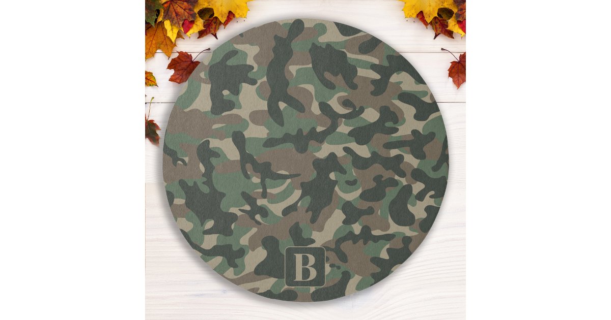 Camo Round Rug Woodland Camo Personalized Monogram Camouflage Outdoor Rug | Zazzle