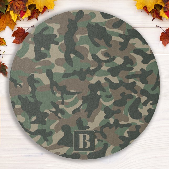 Woodland Camo Personalized Monogram Camouflage Outdoor Rug (Creator Uploaded)