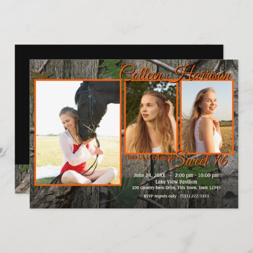 Woodland Camo Sweet 16 Photo Invitation