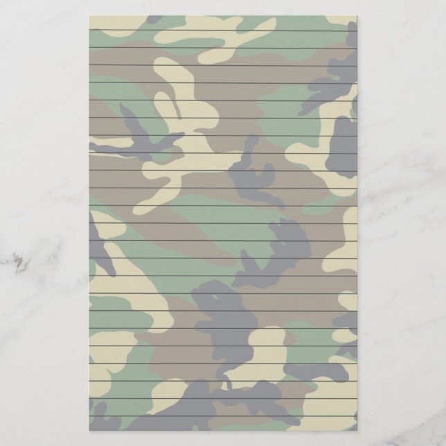 Woodland Camo With Lines Stationery (Front)