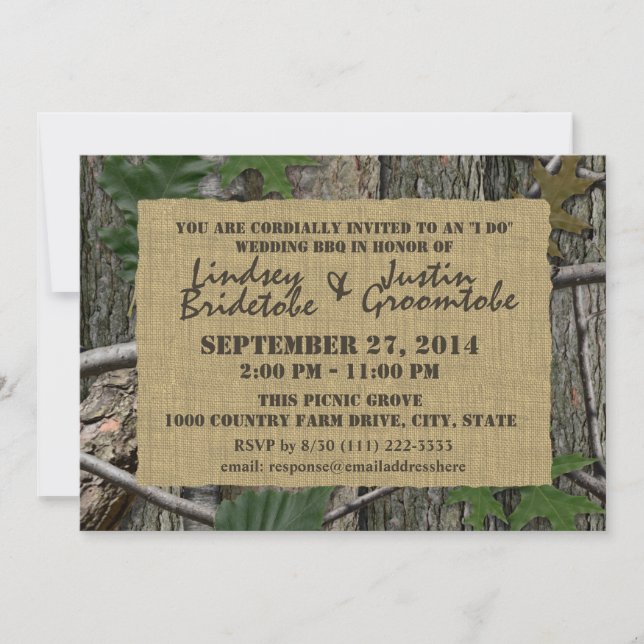 Woodland Camouflage and Burlap I Do Barbecue Invitation (Front)