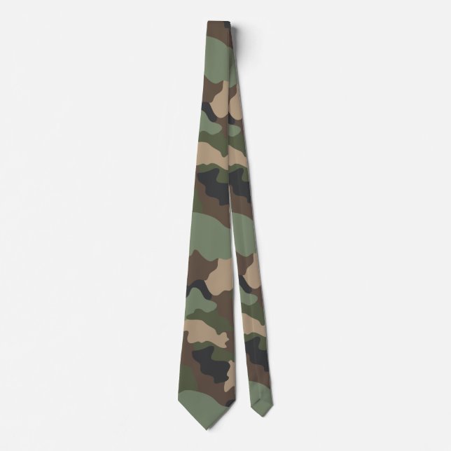 Woodland Camouflage Camo Khaki Green Tan Black Neck Tie (Front)