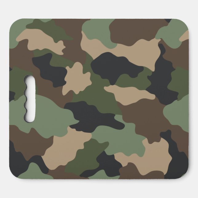 Woodland Camouflage Camo Khaki Green Tan Black Seat Cushion (Front Horizontal)