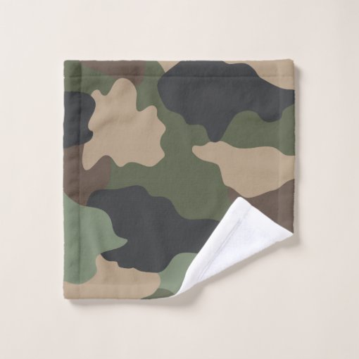 Woodland Camouflage Camo Khaki Tan Black Monogram Bath Towel Set Zazzle