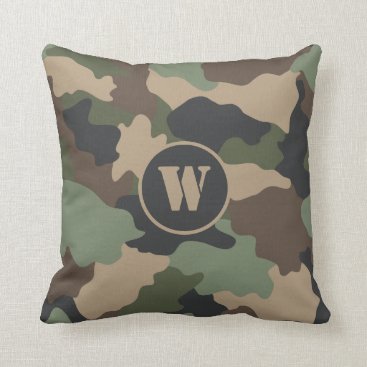 Woodland Camouflage Camo Khaki Tan Black Monogram Throw Pillow Woodland Camouflage Camo Khaki Tan Black Monogram Throw Pillow