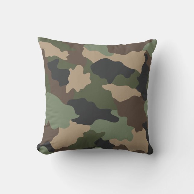 Woodland Camouflage Camo Khaki Tan Black Throw Pillow (Front)