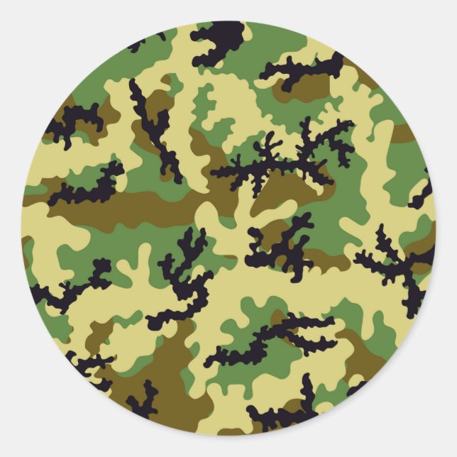 Woodland camouflage classic round sticker (Front)