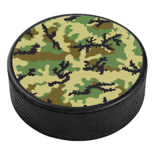 Woodland camouflage hockey puck
