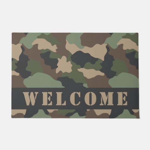 Woodland Camouflage Khaki Tan Black Welcome Doormat