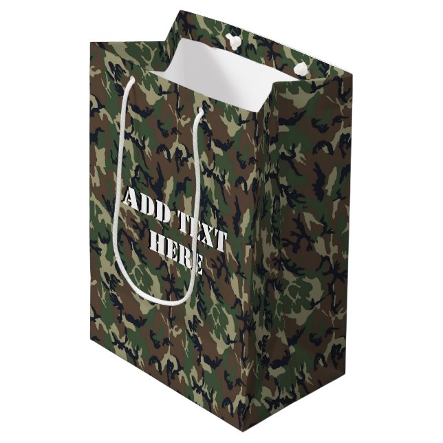 Woodland Camouflage Military Background Medium Gift Bag (Front Angled)