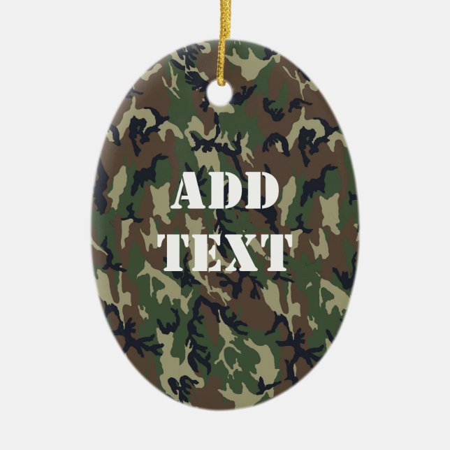 Woodland Camouflage Military Pattern Ceramic Ornament (Front)