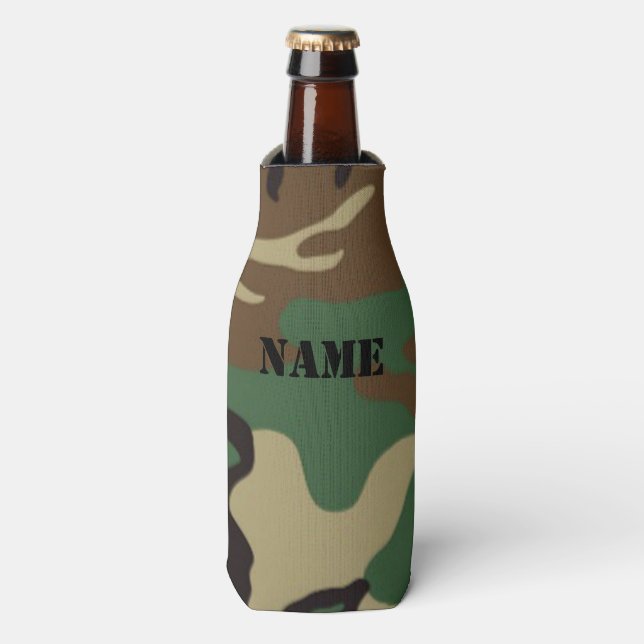 Woodland Camouflage ~ Personalized Name / Initials Bottle Cooler (Bottle Front)