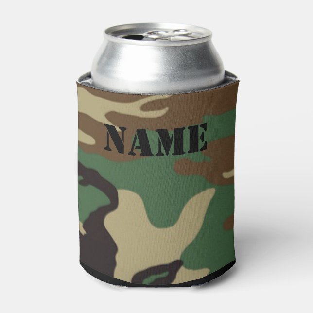 Woodland Camouflage ~ Personalized Name / Initials Can Cooler (Can Front)