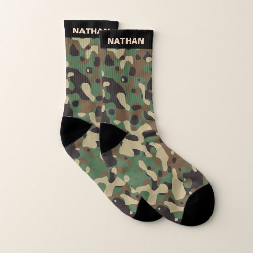 Woodland Camouflage Personalized Name Socks