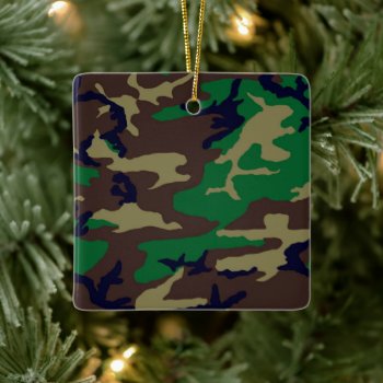 Woodland Camouflage Porcelain Square Ornament by ForEverProud at Zazzle