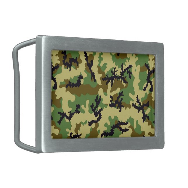 Woodland camouflage rectangular belt buckle (Front Left)