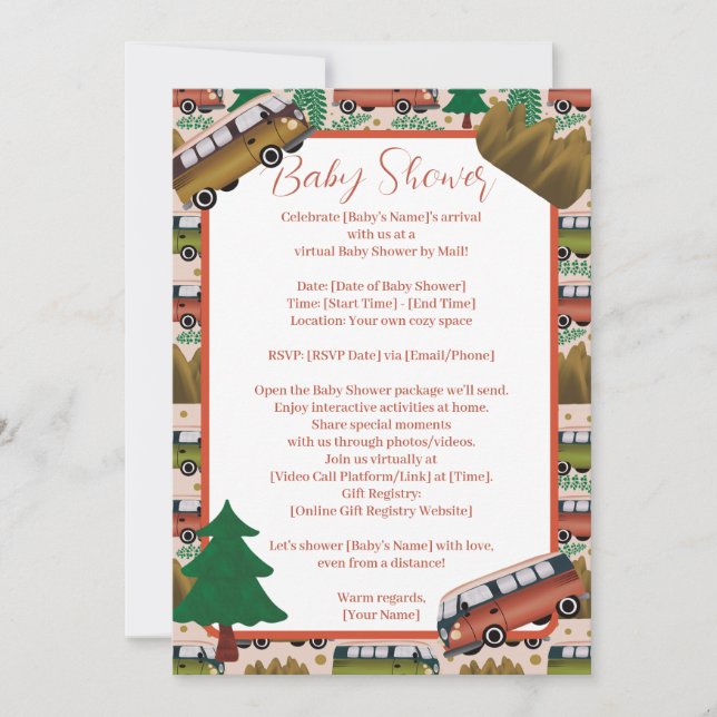 Woodland Camper Girl Baby Shower By Distance Invitation (Front)