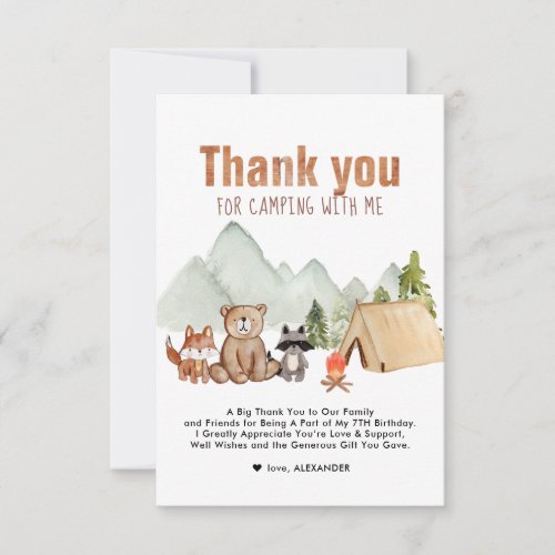 Woodland Campers Camping Birthday Thank You Card